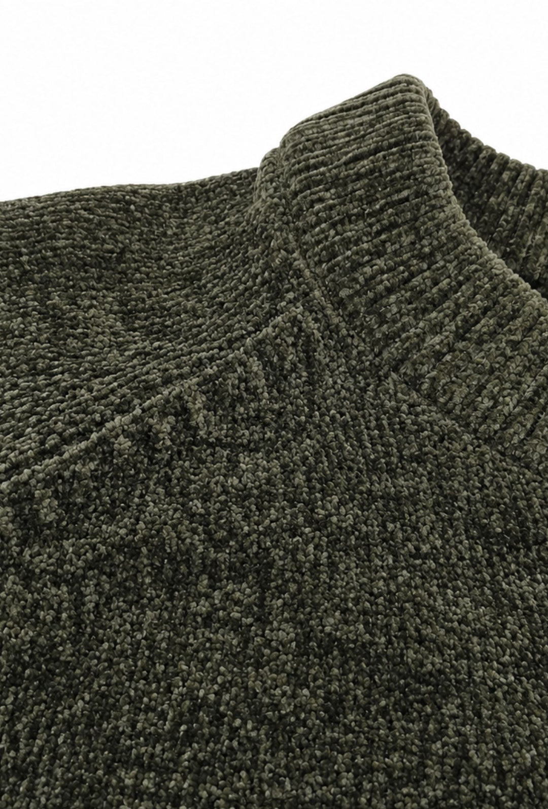 Pullover Uomo Girocollo in Morbida Ciniglia Maniche Lunghe- VERDE MILITARE