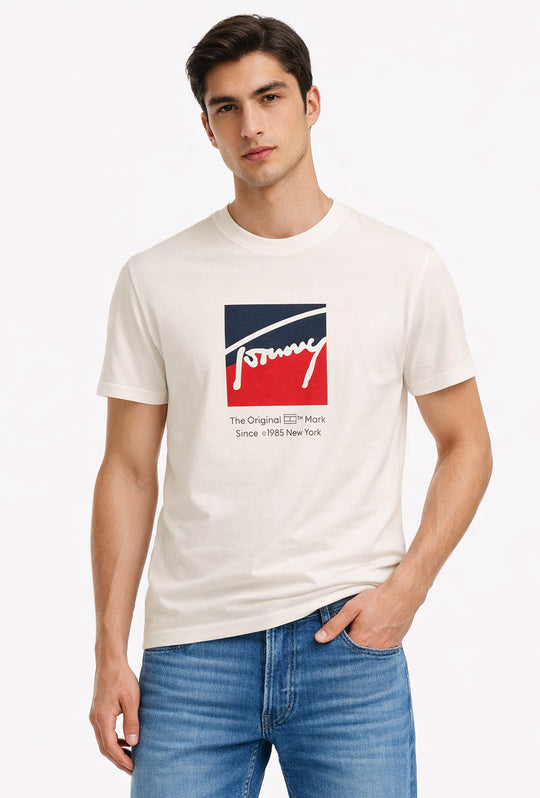 T-Shirt uomo Tommy Jeans stampo grande sul petto - OFF WHITE