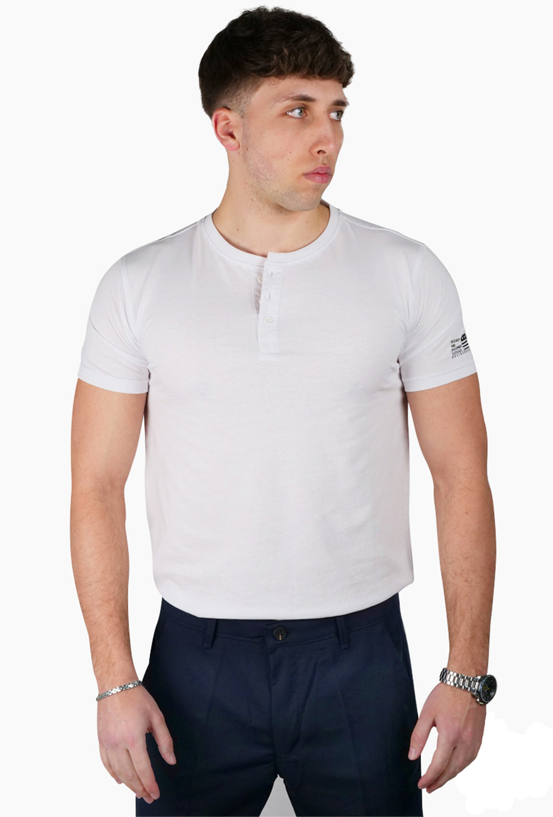 T-Shirt Uomo Baci & Abbracci Maglietta Serafino in cotone Regular Fit Maglie Dresserd - BIANCO