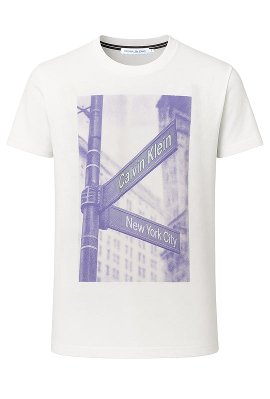 T-Shirt uomo CALVIN KLEIN slim fit con grafica grande New York sul petto - BIANCO