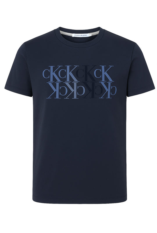 T-Shirt uomo CALVIN KLEIN slim fit con logo scamosciato - BLU