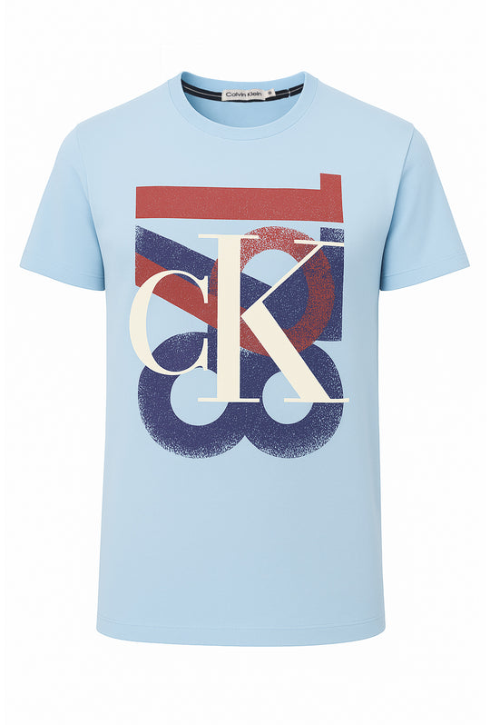 T-Shirt uomo CALVIN KLEIN slim fit con grafica grande sul petto - AZZURRO