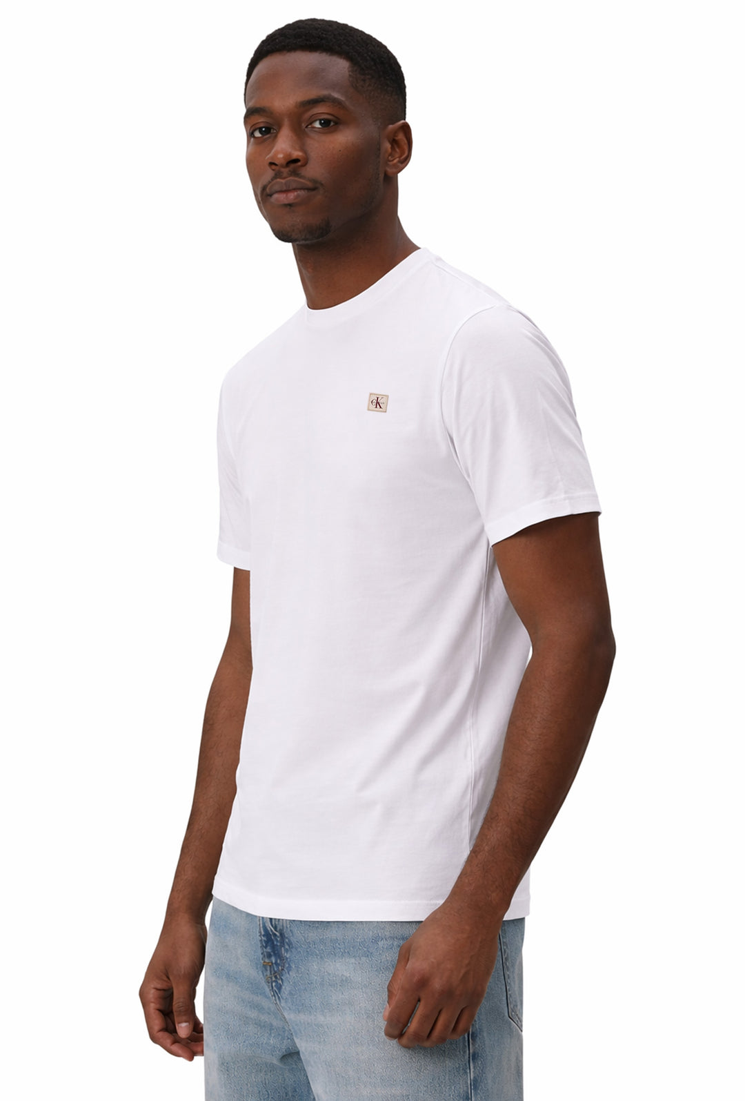 T-shirt uomo Calvin Klein in 100% cotone con logo cucito - BIANCO