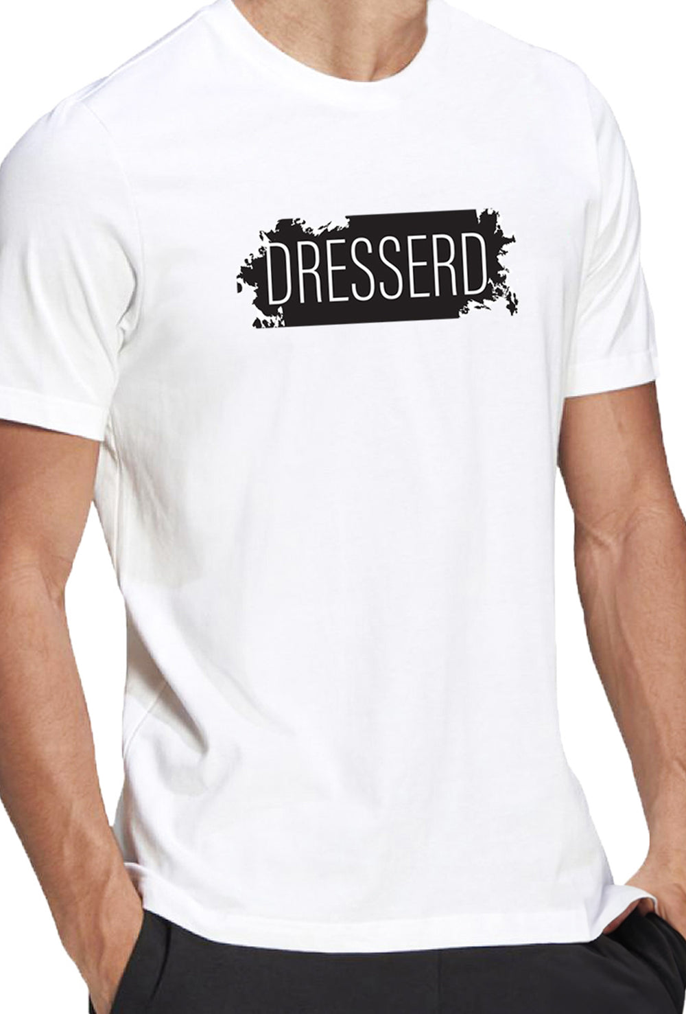 T-Shirt Uomo Dresserd Stampo sul petto 100% Cotone Regular Fit Maglietta uomo - BIANCO