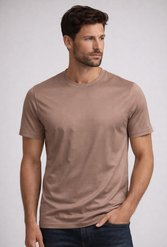 T-Shirt Uomo TESSUTO DI SCOZIA  mezza manica - FANGO