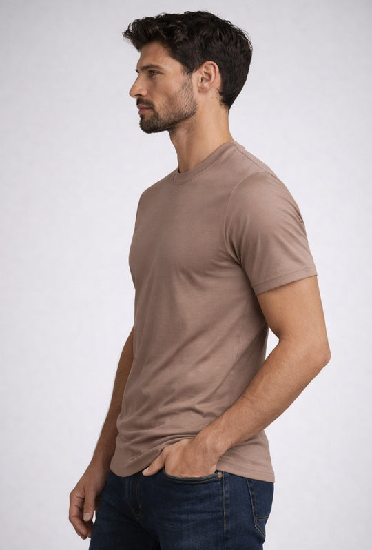 T-Shirt Uomo TESSUTO DI SCOZIA  mezza manica - FANGO
