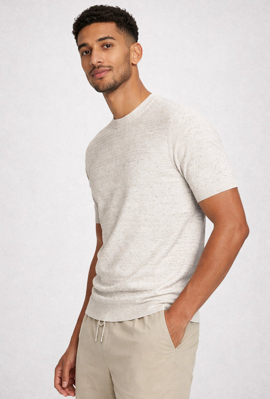 Maglia uomo misto lino mezza manica trama lavorata - BEIGE