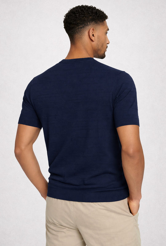 Maglia uomo misto lino mezza manica trama lavorata - BLU