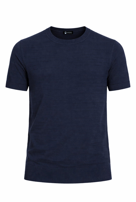 Maglia uomo misto lino mezza manica trama lavorata - BLU