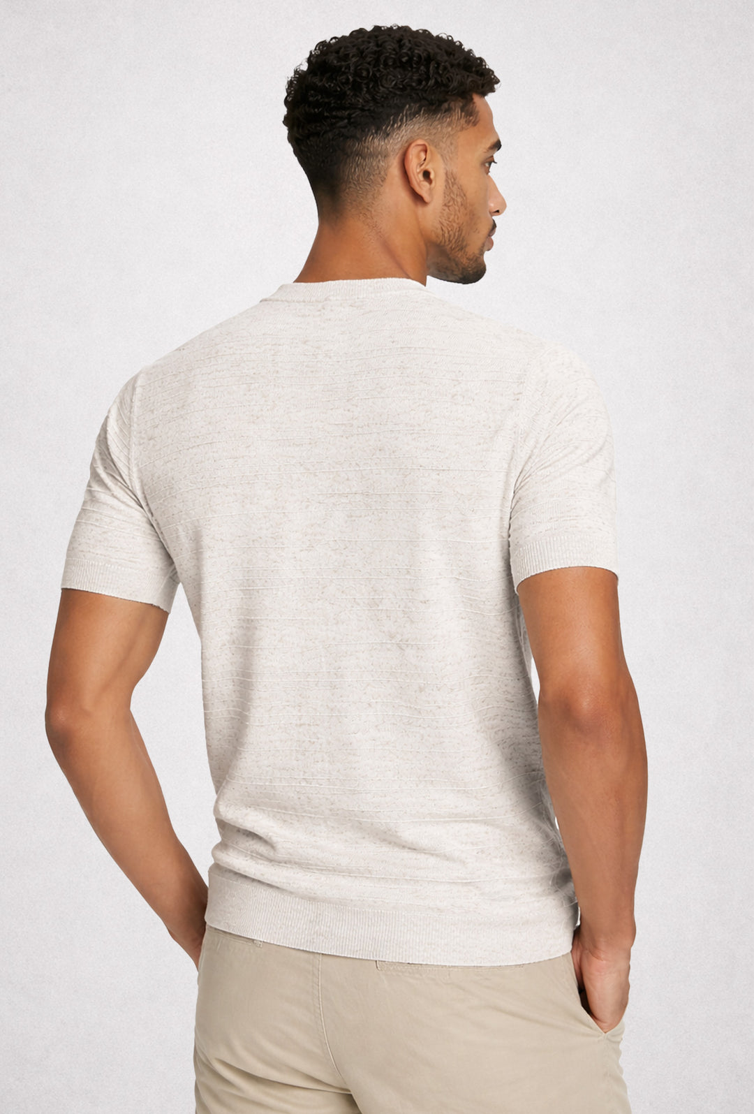Maglia uomo misto lino mezza manica trama lavorata - BEIGE