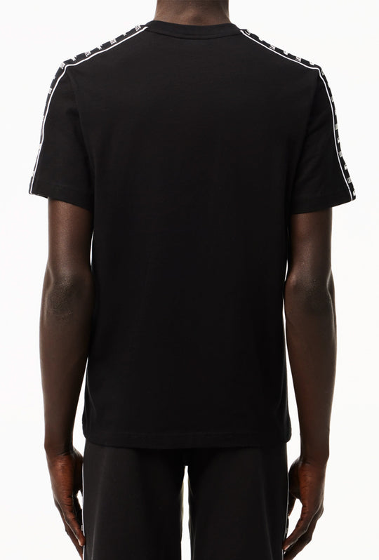 T-Shirt Uomo Lacoste in cotone jersey con banda sulle spalle - NERO