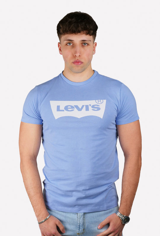 T-shirt Uomo Levi's mezza manica Maglietta stampa sul petto 100% Cotone - CELESTE