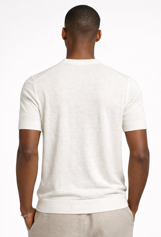 T-shirt uomo in Lino e cotone, maglietta mezza manica in maglia - BIANCO
