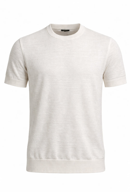 T-shirt uomo in Lino e cotone, maglietta mezza manica in maglia - BIANCO
