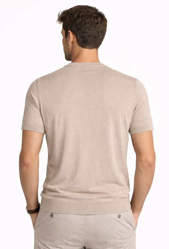 T-shirt uomo in Lino e cotone, maglietta mezza manica in maglia - BEIGE