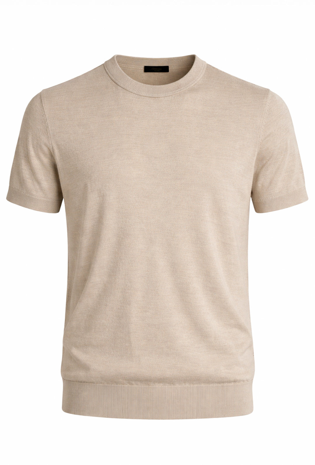 T-shirt uomo in Lino e cotone, maglietta mezza manica in maglia - BEIGE