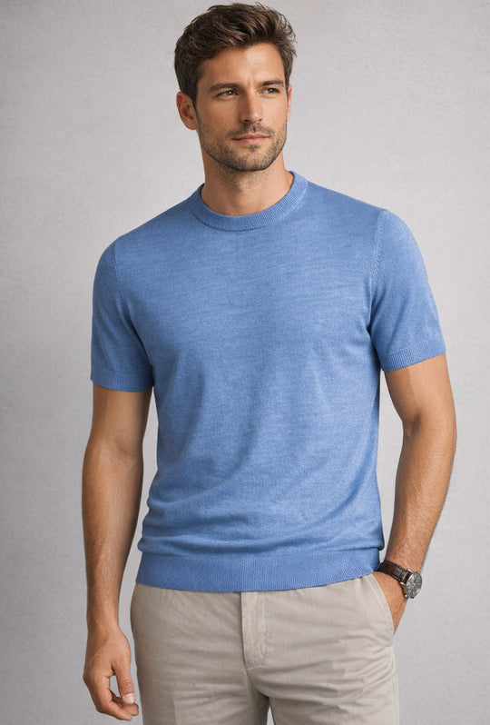 T-shirt uomo in Lino e cotone, maglietta mezza manica in maglia - FUMO