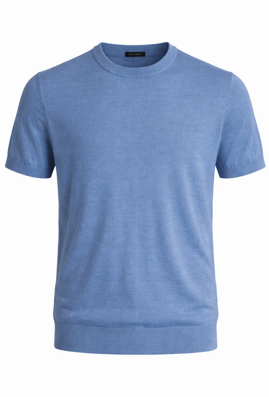 T-shirt uomo in Lino e cotone, maglietta mezza manica in maglia - FUMO