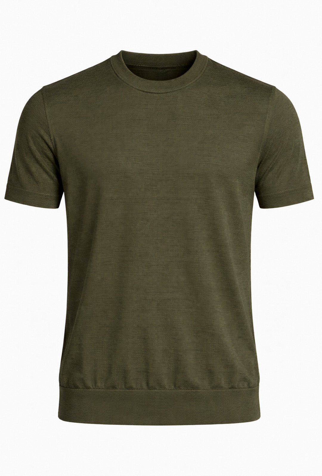 T-shirt uomo in Lino e cotone, maglietta mezza manica in maglia - VERDE MILITARE