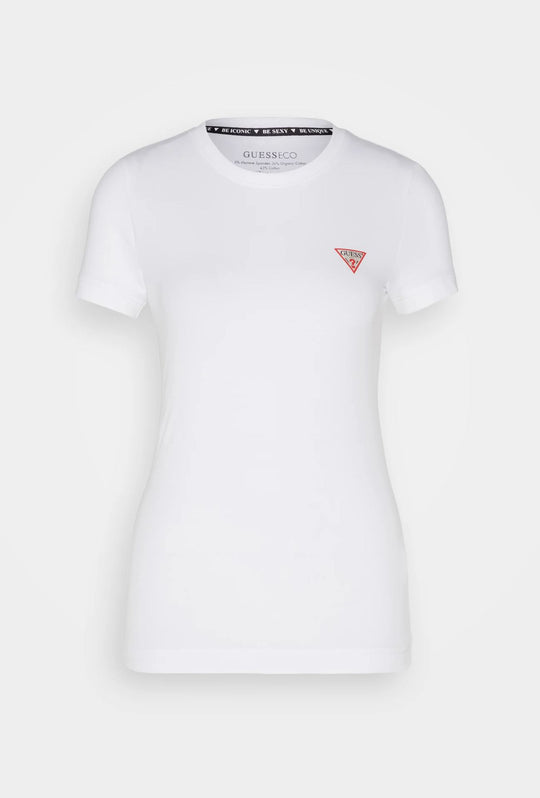 T-Shirt Donna GUESS Mini Triangle Tee Pure White Slim Fit - BIANCO