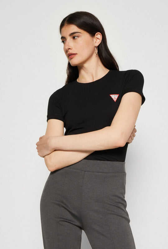 T-Shirt Donna GUESS Mini Triangle Tee Pure White Slim Fit - NERO