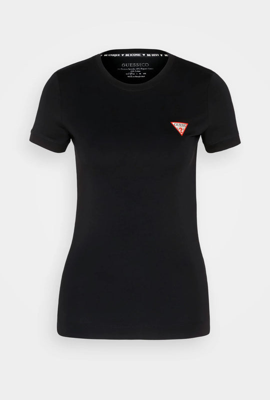 T-Shirt Donna GUESS Mini Triangle Tee Pure White Slim Fit - NERO
