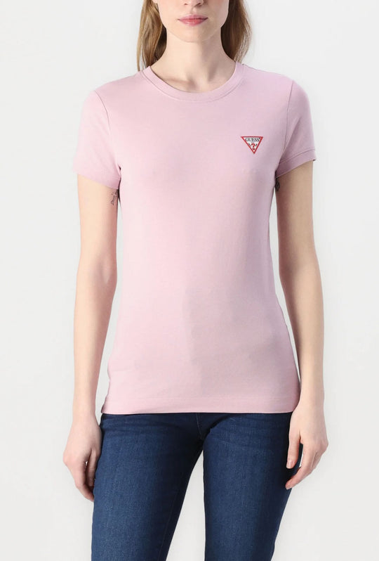T-Shirt Donna GUESS Mini Triangle Tee Pure White Slim Fit - ROSA