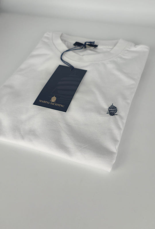T- Shirt Uomo MARINA YACHTING 100% cotone logo piccolo ricamato lato cuore- BIANCO