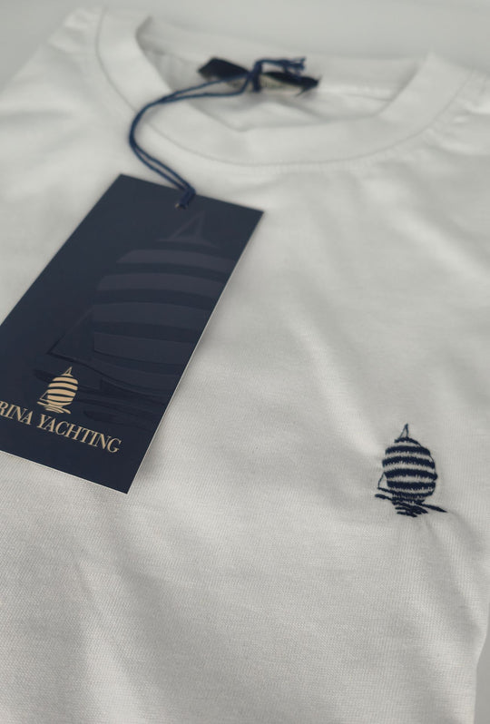T- Shirt Uomo MARINA YACHTING 100% cotone logo piccolo ricamato lato cuore- BIANCO
