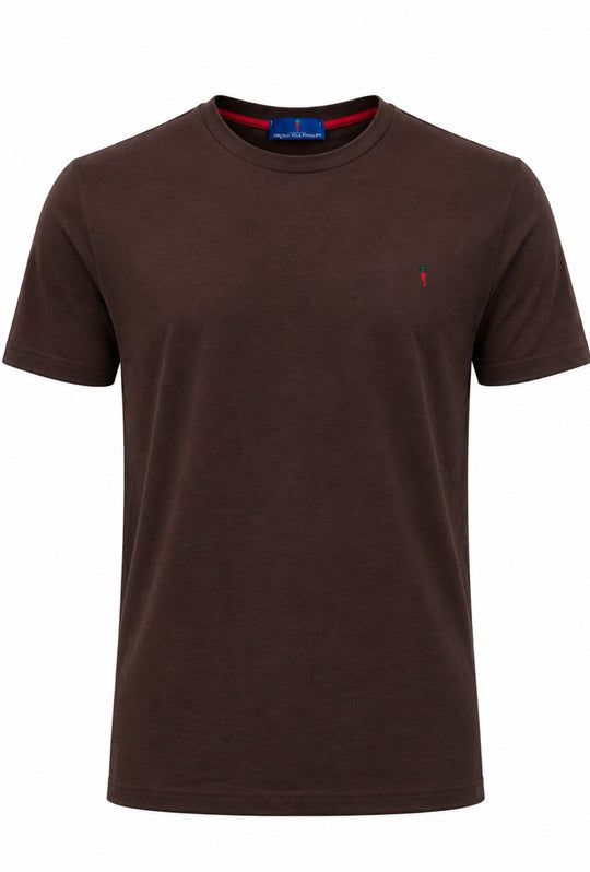 T-Shirt Uomo tinta unita ricamo lato cuore - TESTA DI MORO
