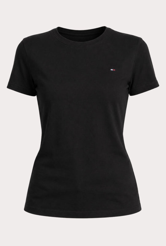 T-shirt donna Slim Fit Tommy Jeans con Logo Ricamato- NERO