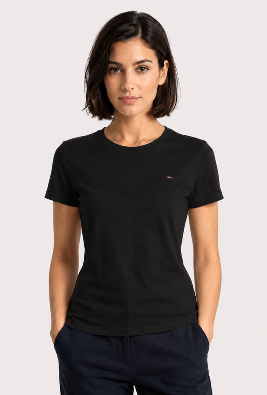 T-shirt donna Slim Fit Tommy Jeans con Logo Ricamato- NERO