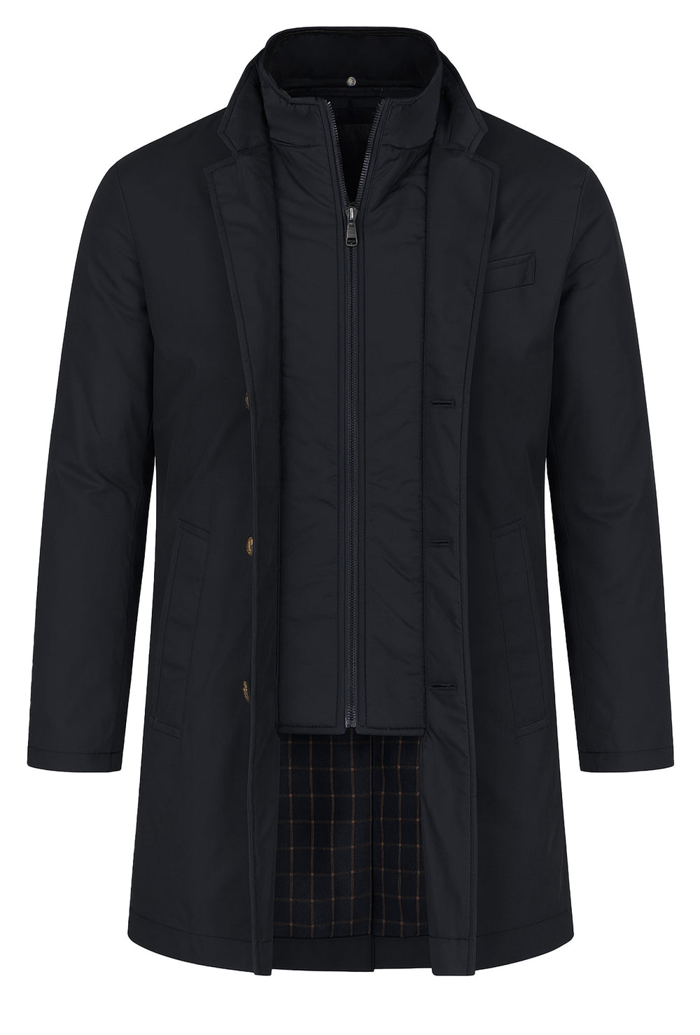 Trench uomo con pettorina smontabile fodera in cotone - NERO