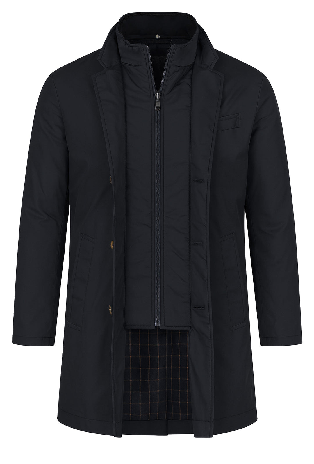 Trench uomo con pettorina smontabile fodera in cotone - NERO
