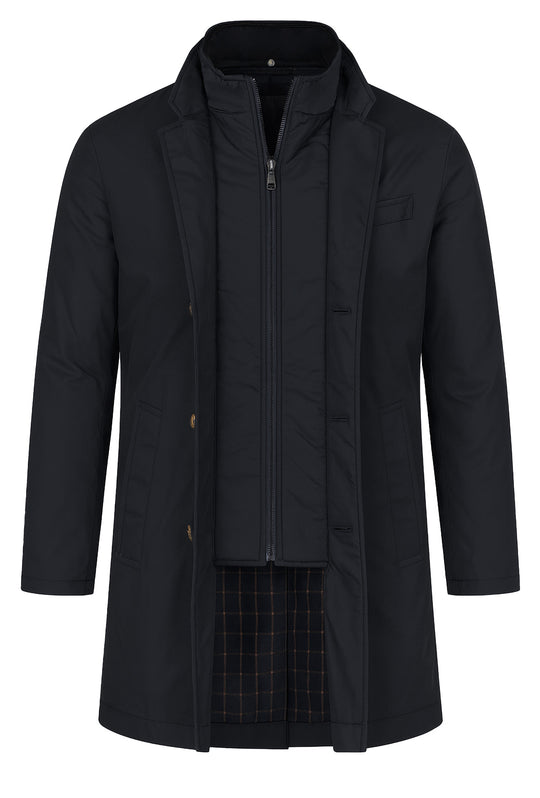 Trench uomo con pettorina smontabile fodera in cotone - NERO