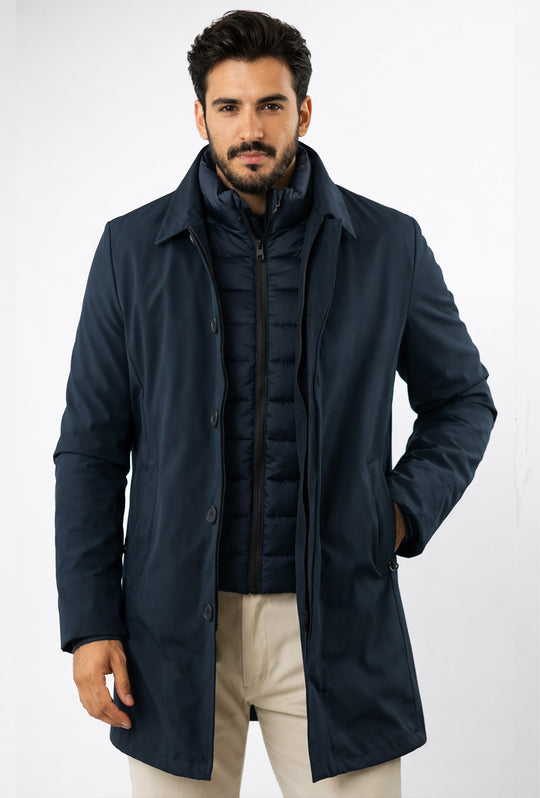Trench uomo Dresserd invernale tessuto tecnico con pettorina smontabile - BLU
