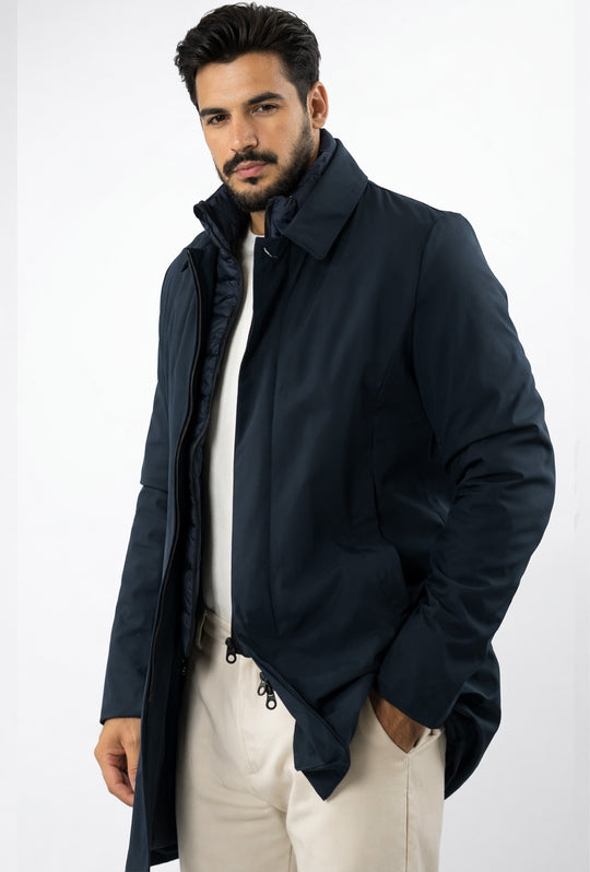 Trench uomo Dresserd invernale tessuto tecnico con pettorina smontabile - BLU