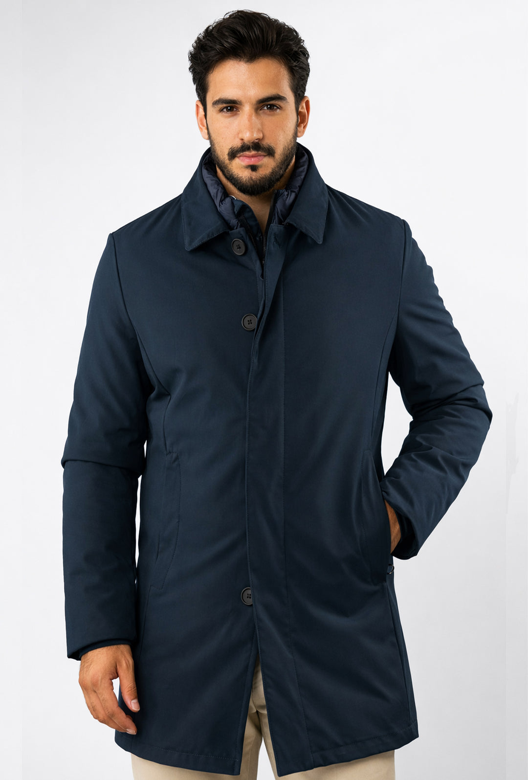 Trench uomo Dresserd invernale tessuto tecnico con pettorina smontabile - BLU