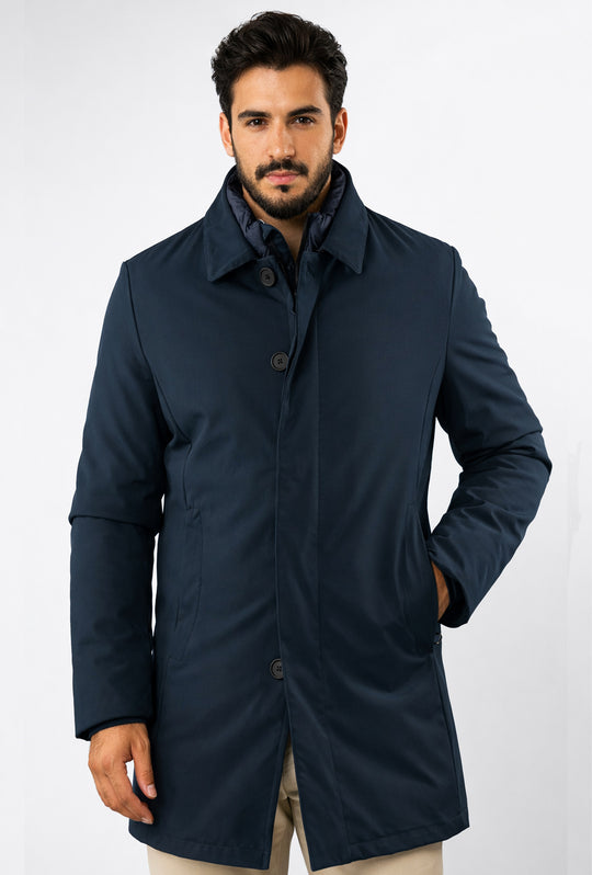 Trench uomo Dresserd invernale tessuto tecnico con pettorina smontabile - BLU