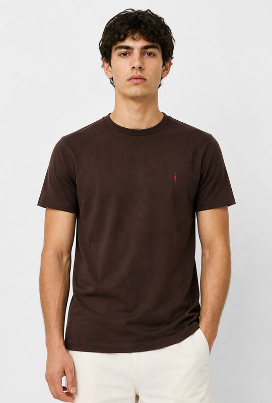 T-Shirt Uomo tinta unita ricamo lato cuore - TESTA DI MORO