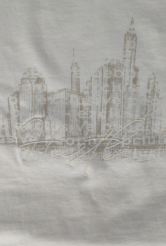 T-Shirt Uomo P-CLUB  100% Cotone con Stampa Skyline e Ricamo  Regular Fit- BIANCO
