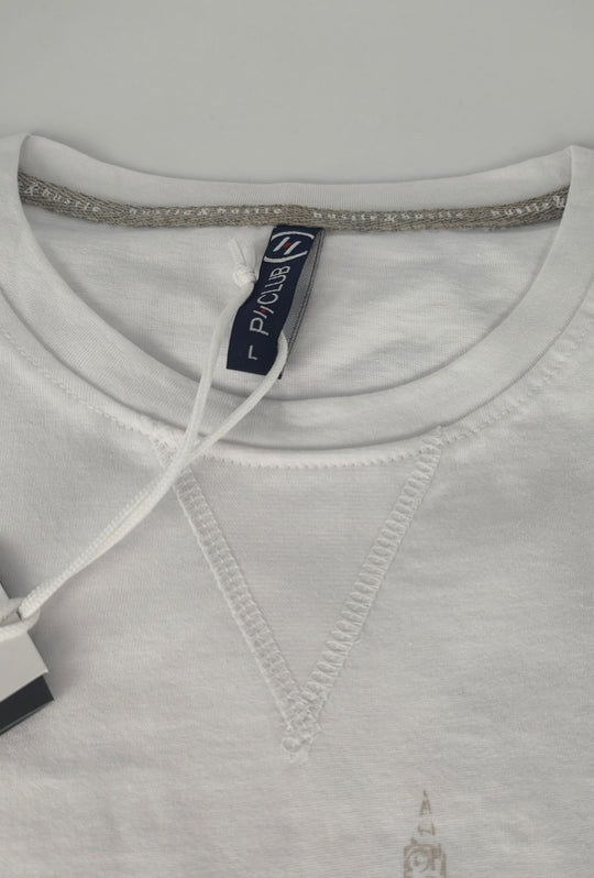 T-Shirt Uomo P-CLUB  100% Cotone con Stampa Skyline e Ricamo  Regular Fit- BIANCO
