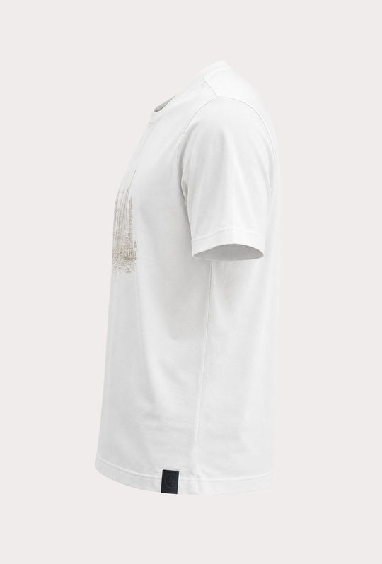 T-Shirt Uomo P-CLUB  100% Cotone con Stampa Skyline e Ricamo  Regular Fit- BIANCO