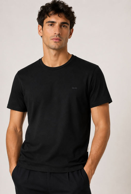 T-Shirt Uomo girocollo LIU.JO in cotone  con logo minimal Lato cuore- NERO