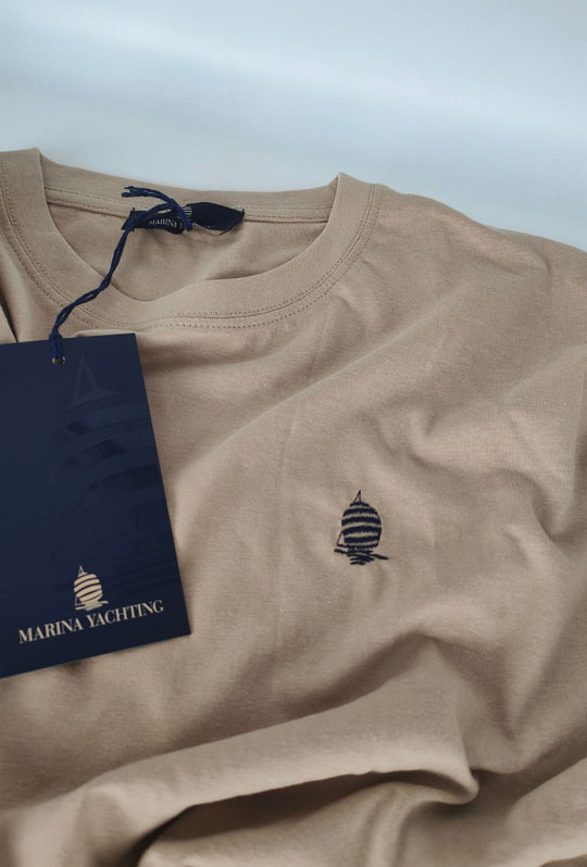 T- Shirt Uomo MARINA YACHTING 100% cotone logo piccolo ricamato lato cuore- BEIGE