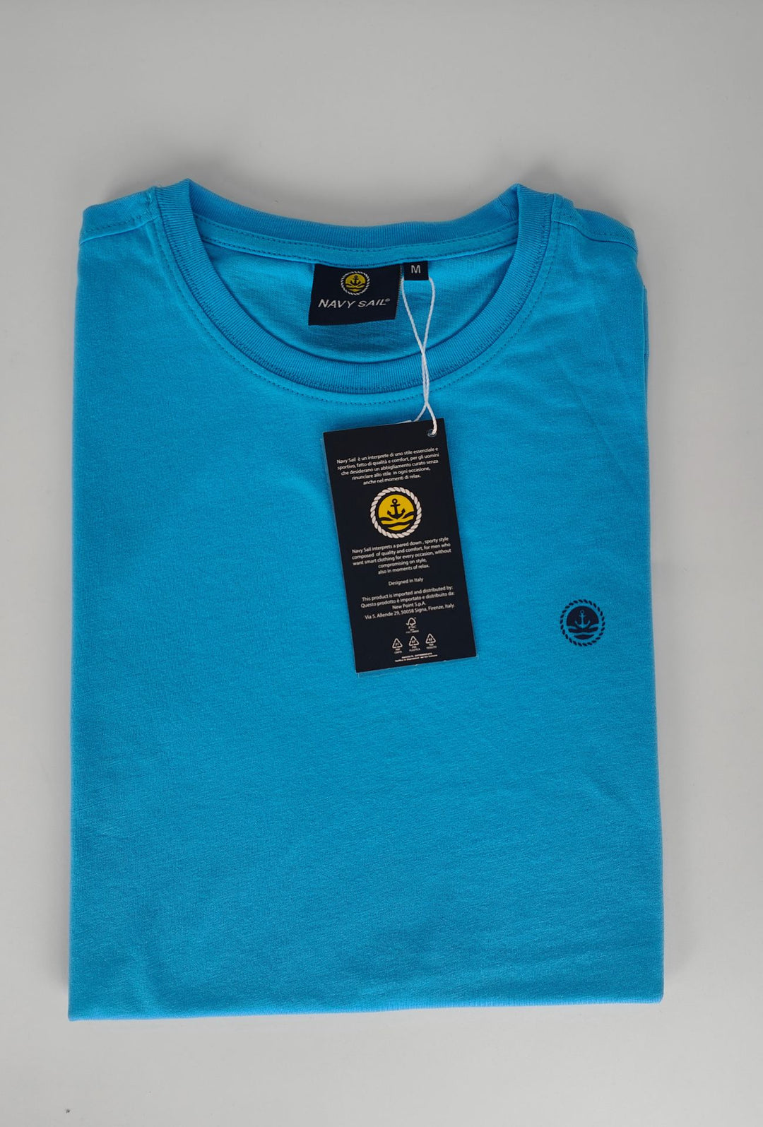 T-shirt Uomo Girocollo con Logo Stampato lato cuore NAVY SAIL in cotone-TURCHESE