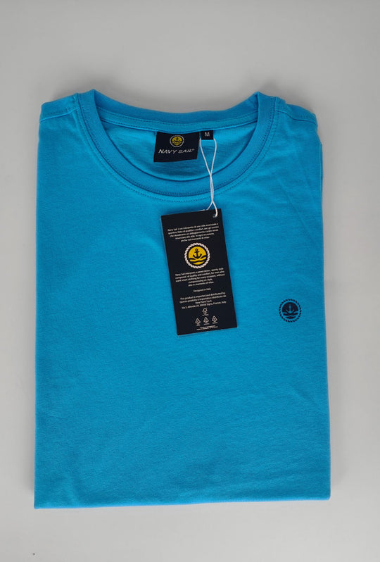 T-shirt Uomo Girocollo con Logo Stampato lato cuore NAVY SAIL in cotone-TURCHESE