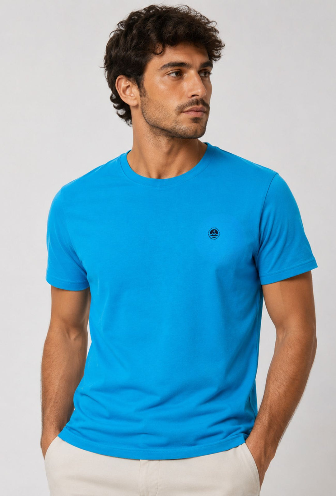 T-shirt Uomo Girocollo con Logo Stampato lato cuore NAVY SAIL in cotone-TURCHESE