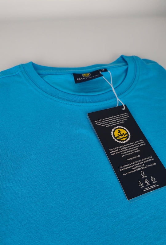 T-shirt Uomo Girocollo con Logo Stampato lato cuore NAVY SAIL in cotone-TURCHESE