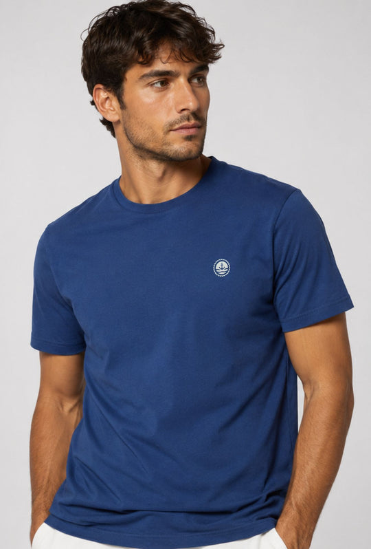 T-shirt Uomo Girocollo con Logo Stampato lato cuore NAVY SAIL in cotone-DENIM